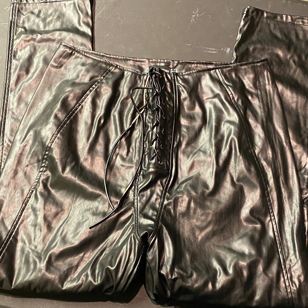 Black Faux Leather Lace-Up Pants